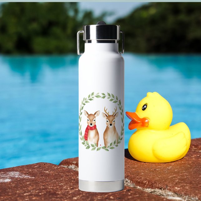 Aquarelle Noël Caribou Couple Bouteille d'eau (Créateur téléchargé)