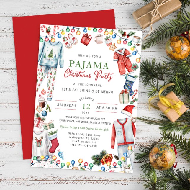 Aquarelle Noël Pajama Party Invitation (Pajama Party Xmas)