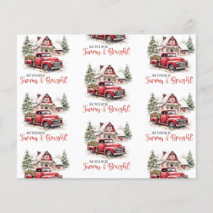 Aquarelle Noël Vintage Camion et grange