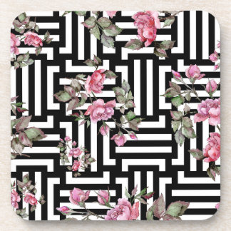 Aquarelle noir/blanc Rose Dessous de verre en plas