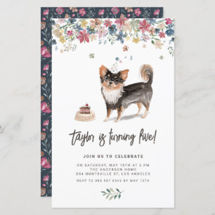 Aquarelle Noir Chihuahua Chien Invitation Annivers