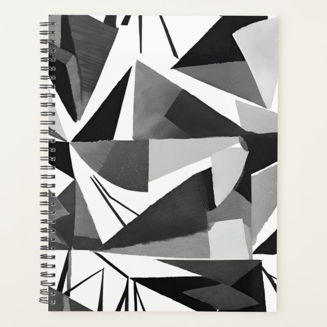 Aquarelle noir et blanc géométrique moderne abstra (Devant)