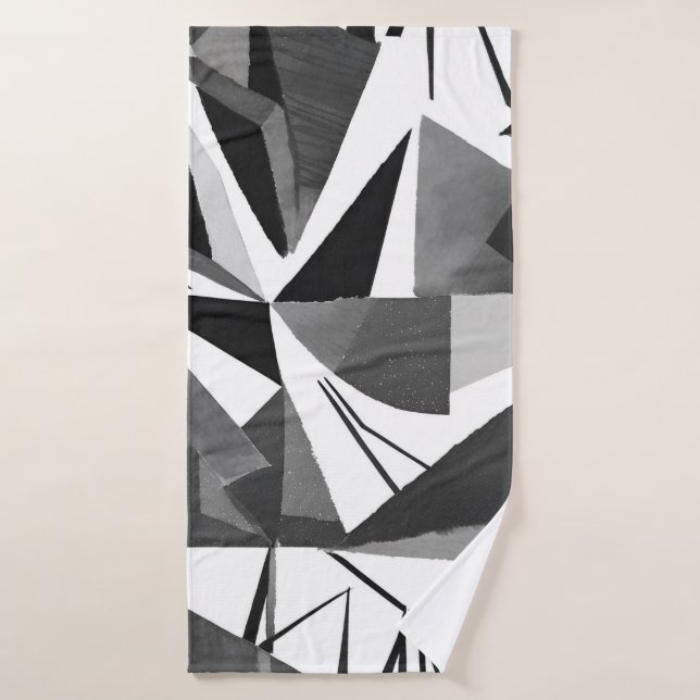 Aquarelle noir et blanc géométrique moderne abstra (Serviette de bain)
