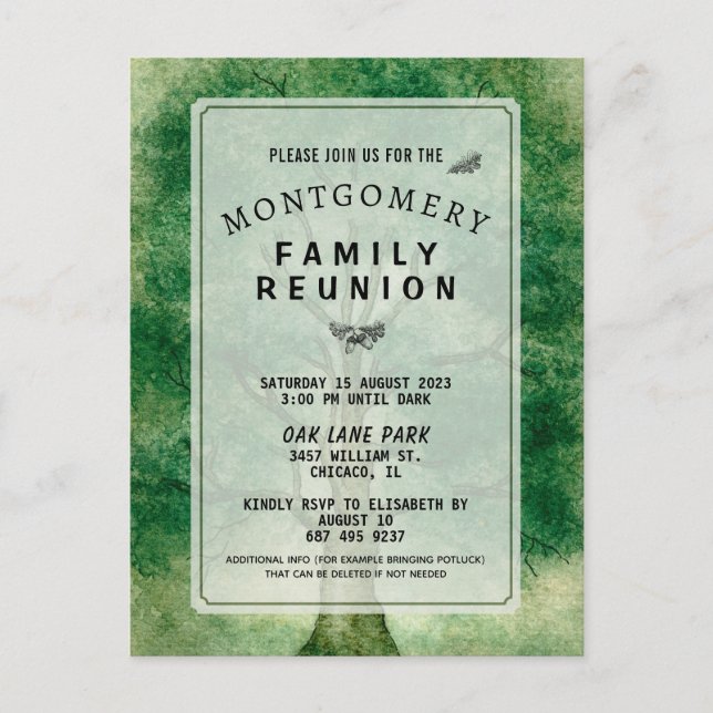 Aquarelle Oak Tree Family Reunion Invitation (Devant)