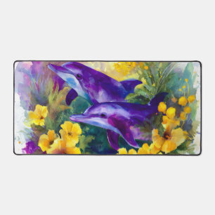 Aquarelle Océan Dauphins Fleurs Tropicales
