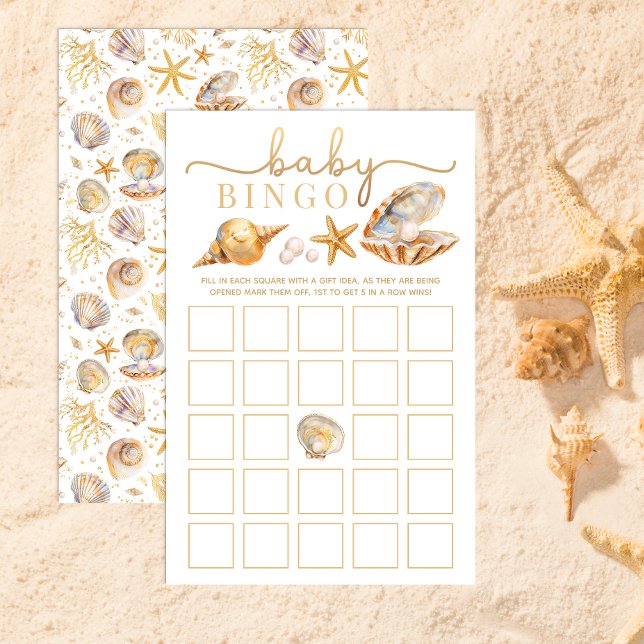 Aquarelle Ocean Little Pearl Baby shower Bingo Ga (Baby Bingo Game Card)