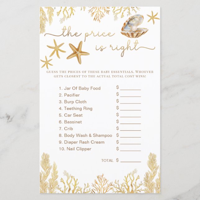 Aquarelle Océan Little Pearl Baby shower Jeu Elle (Devant)