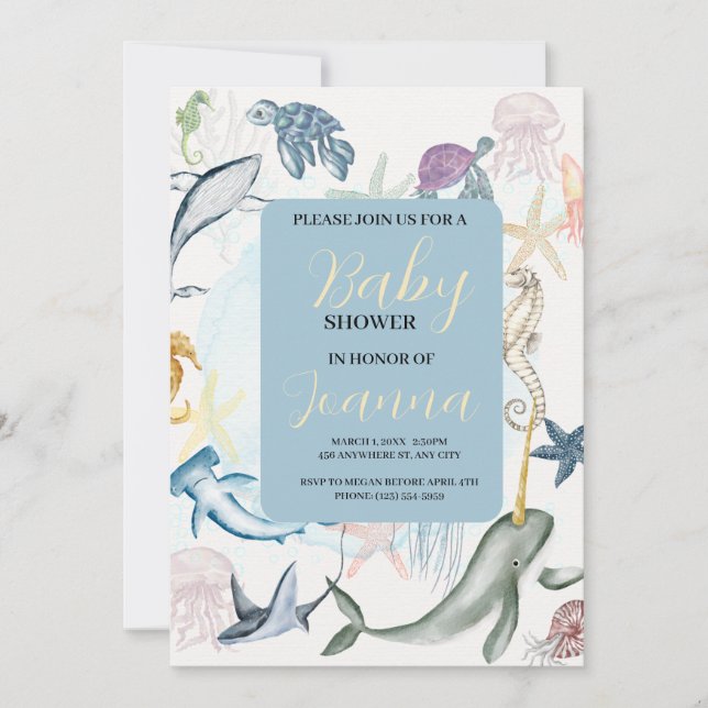 aquarelle océan thème baby shower invitation (Devant)
