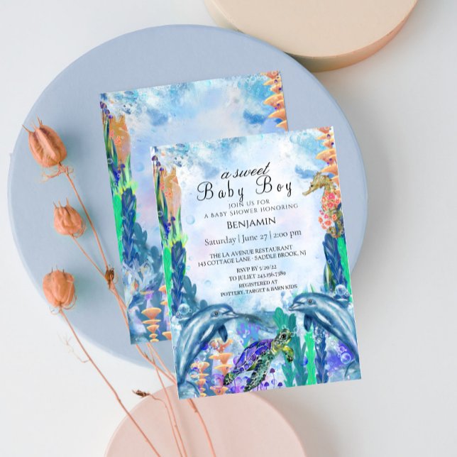 Aquarelle OceanSea Animals BabyShower Invitation (Créateur téléchargé)
