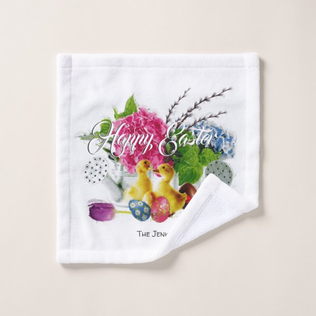 Aquarelle OEufs de Pâques, Colliers et fleurs de p (Gant de toilette)