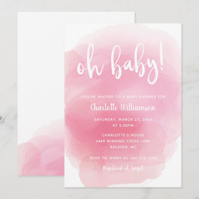 Aquarelle Oh Baby shower Invitation (Devant / Derrière)