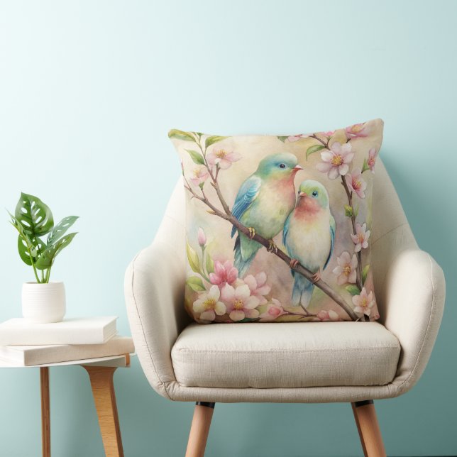 Aquarelle Oiseau Vintage Oiseau Oreiller (Chaise)