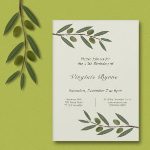 Aquarelle Olive Branch Invitation d'anniversaire