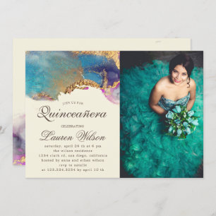 aquarelle or faux Quinceanera Photo Invitation