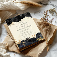 Aquarelle or noir Roses Faire-part de mariage