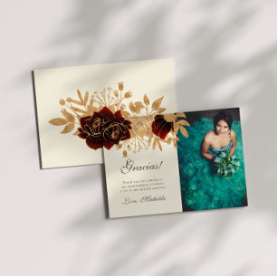 Aquarelle or Roses Quinceanera Carte de remercieme