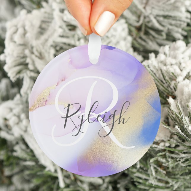 Aquarelle Or Violet Luxe Personnalisé Nom Monogram (Créateur téléchargé)