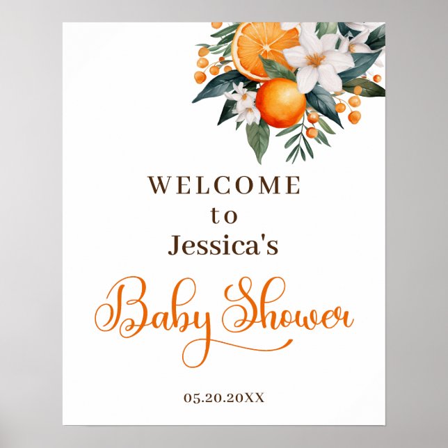 Aquarelle Orange Baby shower Accueil Poster (Devant)