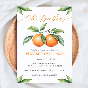 Aquarelle Orange Baby shower Invitation pour jumea