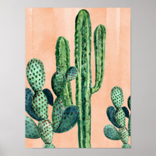 Aquarelle Orange Cactus Sud-Ouest Poster