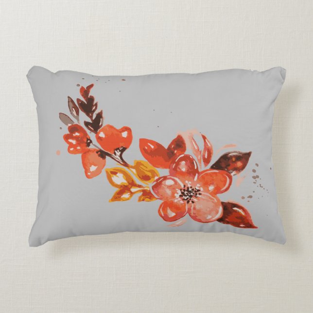 Aquarelle orange Coussin d'accents floraux (Devant)