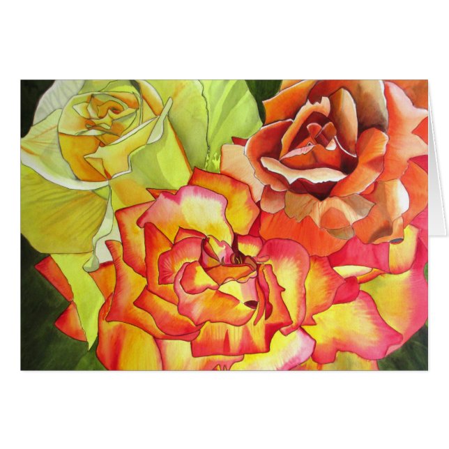 Aquarelle orange et rose jaune art original (Devant horizontal)