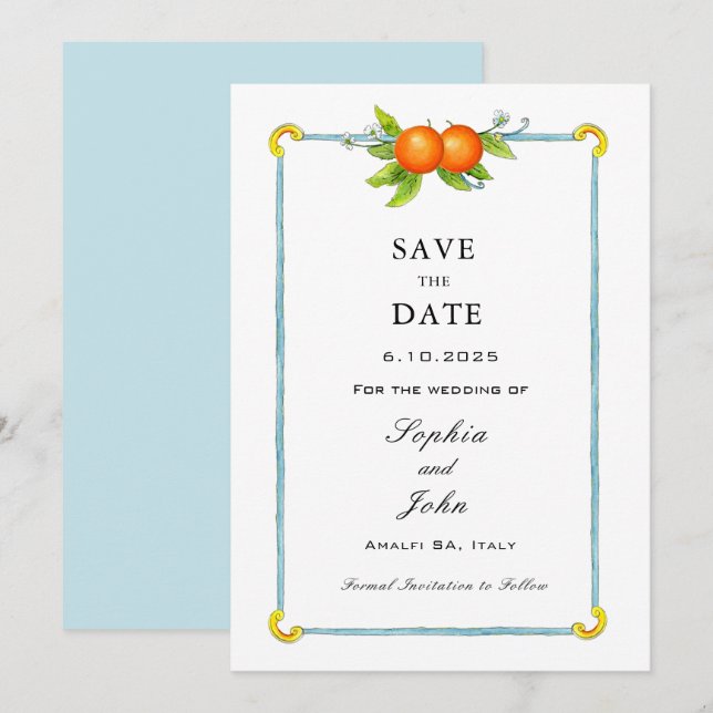 Aquarelle orange vintage save the date (Devant / Derrière)