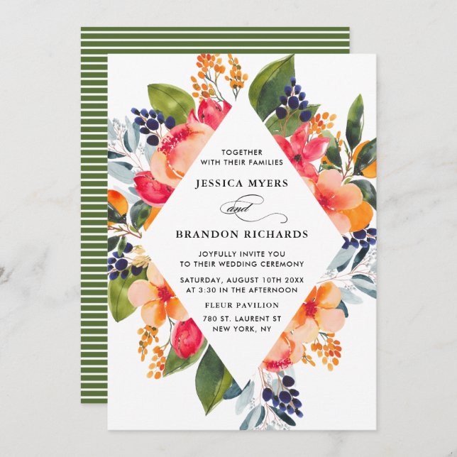 Aquarelle Oranges Faire-part de mariage botanique (Devant / Derrière)