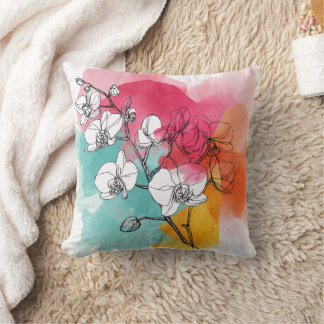 Aquarelle Orchidée Floral Jeu Oreiller