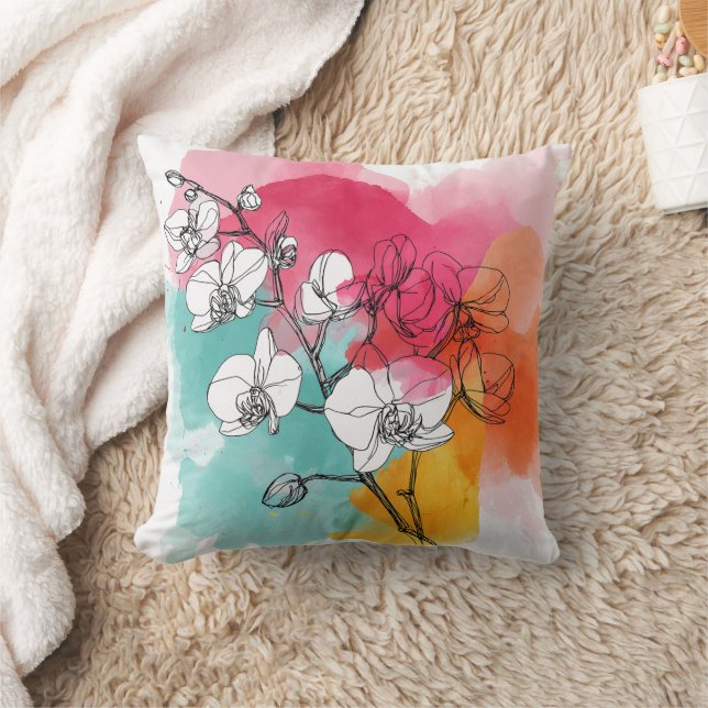 Aquarelle Orchidée Floral Jeu Oreiller (Couverture)