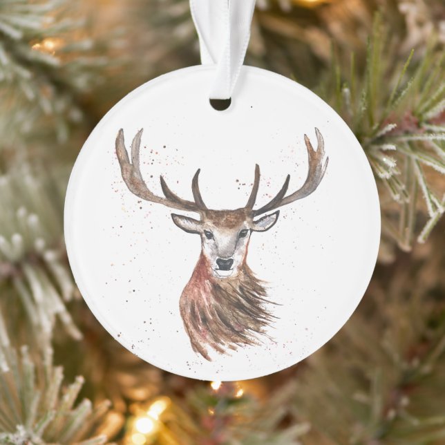 Aquarelle originale Stag Deer Bois Animaux (Arbre)