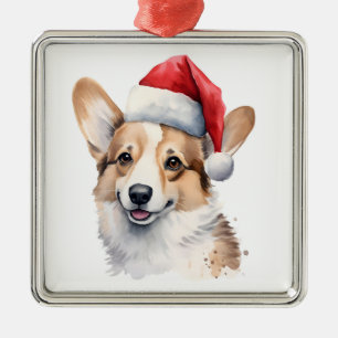 Aquarelle ornement Corgi de Noël