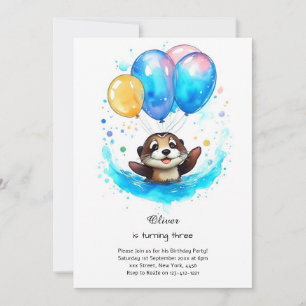 Aquarelle Otter Invitation Anniversaire