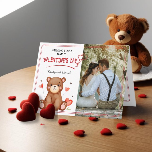 Aquarelle Ours photo Saint Valentin plié (Watercolor Valentine's Day Photo Card for couple)