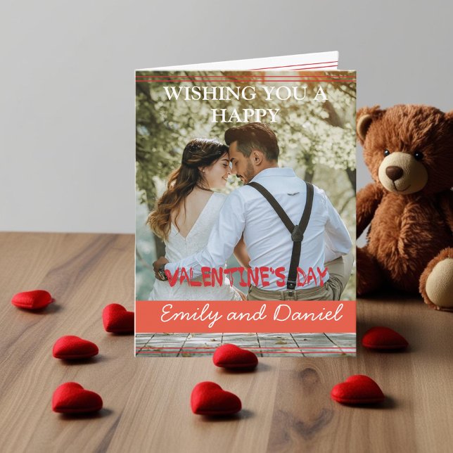 Aquarelle Ours Photo Valentine's Day personnalisée (Watercolor Bear Valentine's Day custom photo Note Card)