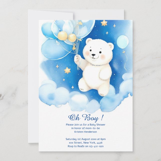 Aquarelle Ours polaire Baby shower Invitation (Devant)