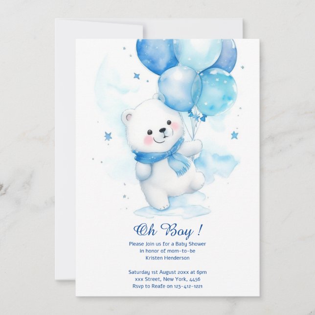 Aquarelle Ours polaire Baby shower Invitation (Devant)