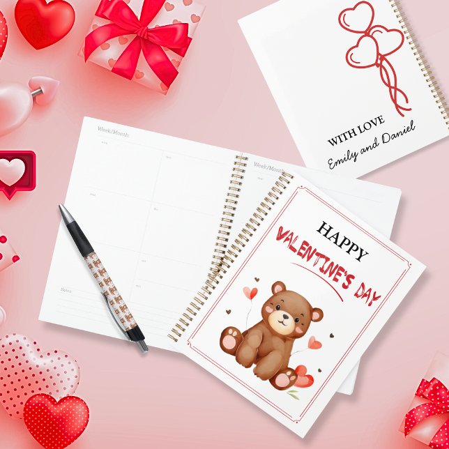 Aquarelle Ours Saint Valentin personnalisée (Cute Watercolor Bear Valentine personalized Love Planner)