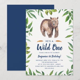 Aquarelle Ours Wild Un Anniversaire Invitation