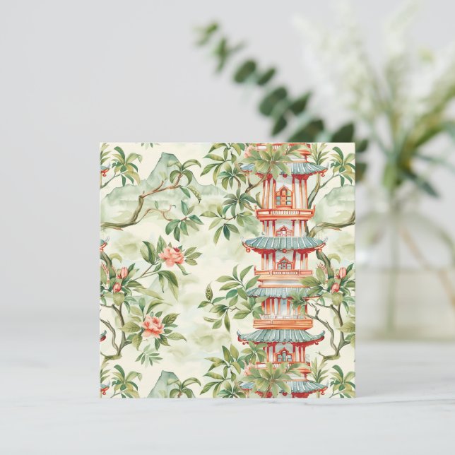 Aquarelle Pagode asiatique dans paysage verdoyant  (Debout devant)