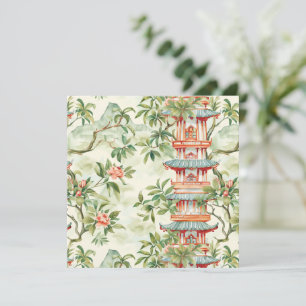 Aquarelle Pagode asiatique dans paysage verdoyant 