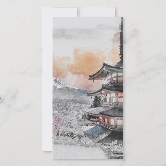 Aquarelle Pagode japonaise & Mt Fuji (Devant)