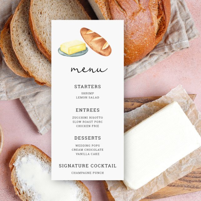 Aquarelle pain et beurre - Menu de mariage (Créateur téléchargé)