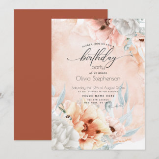 Aquarelle Pale Coral Poppy Invitation Anniversaire