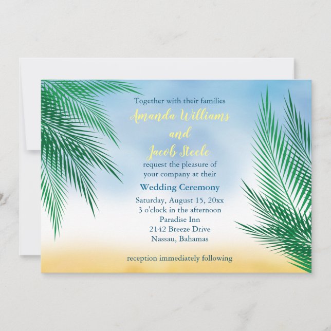 Aquarelle Palm Feuilles Faire-part de mariage (Devant)
