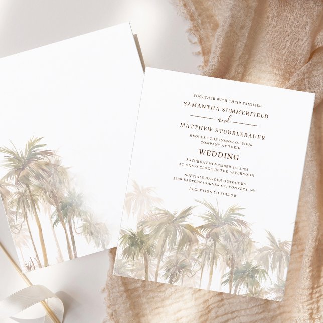 Aquarelle Palm Trees Faire-part de mariage côtière (Tropical Palm Trees Destination Wedding Invitation)