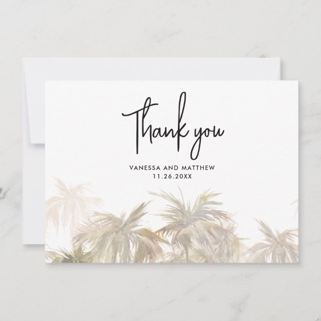 Aquarelle Palm Trees Mariage Merci (Devant)