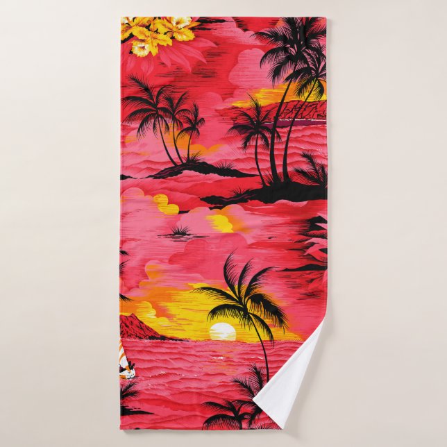 Aquarelle palmier silhouette et motif de plage (Serviette de bain)