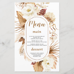 Aquarelle Pampas Grass Blanc Floral Menu Anniversa