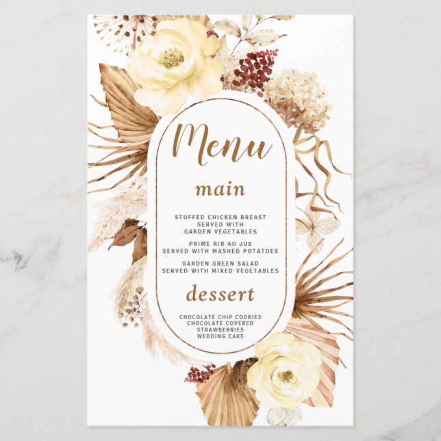 Aquarelle Pampas Grass ivoire Floral Anniversaire  (Devant)